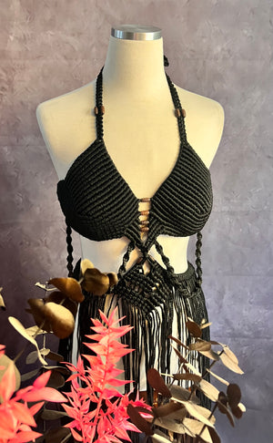 Black Bikini Macramé Top/Dress