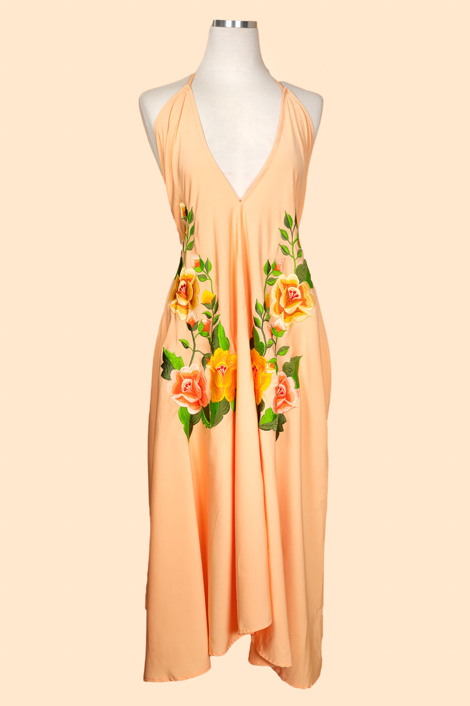 Pretty in Peach Silk Halter Dress Ceiba LA Pretty in Peach Silk Halter Dress Ceiba LA