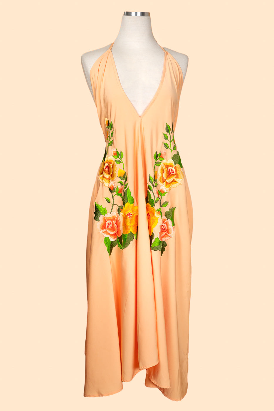 Pretty in Peach Silk Halter Dress