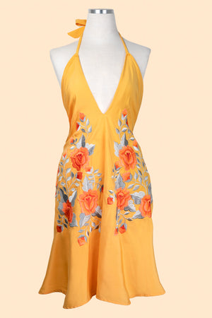 Sun Drenched Apricot Silk Halter Dress